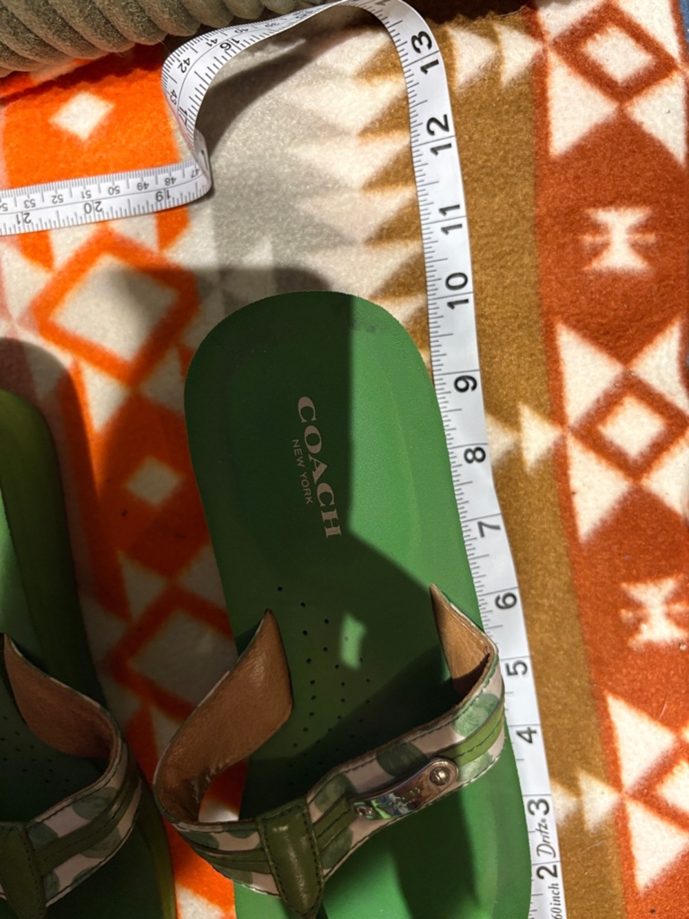Coach Green Leather Thong Wedge Sandals - Picture 2 of 6
